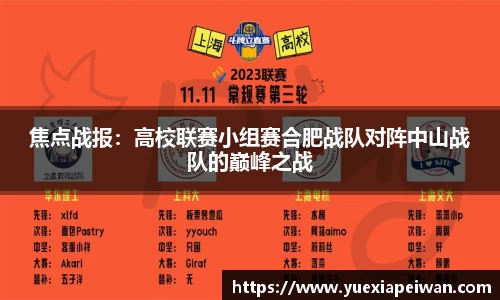 焦点战报：高校联赛小组赛合肥战队对阵中山战队的巅峰之战